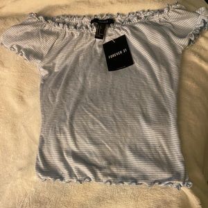 Light blue striped off the shoulder crop top